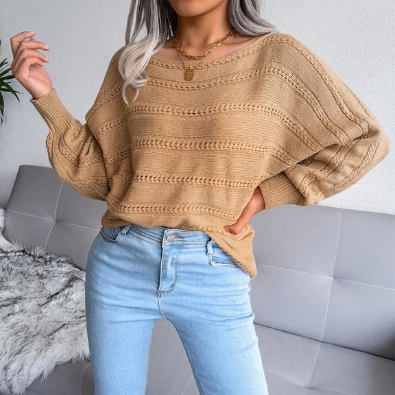 Babysbule Plus Size Womens Sweaters Women Fashion Casual Solid Color Casual Loose Long Sleeve Sweater Women's Fashion