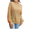 thumbnail image 1 of Babysbule Plus Size Womens Sweaters New Arrivals Women's Casual Fashion Color Contrast Knitted Pullover Long Sleeve Round-Neck Sweater Women's Fashion, 1 of 8