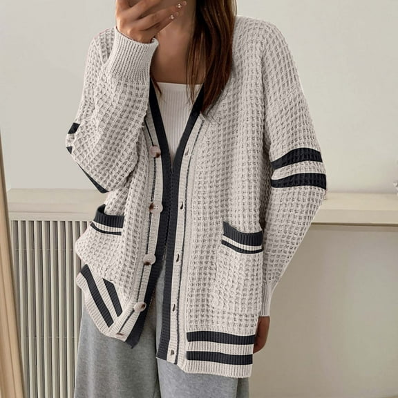 Babysbule Plus Size Womens Sweaters Women's Fashion Button Long Sleeve Ladies Casual Print Outing Sweater Coat Women's Fashion