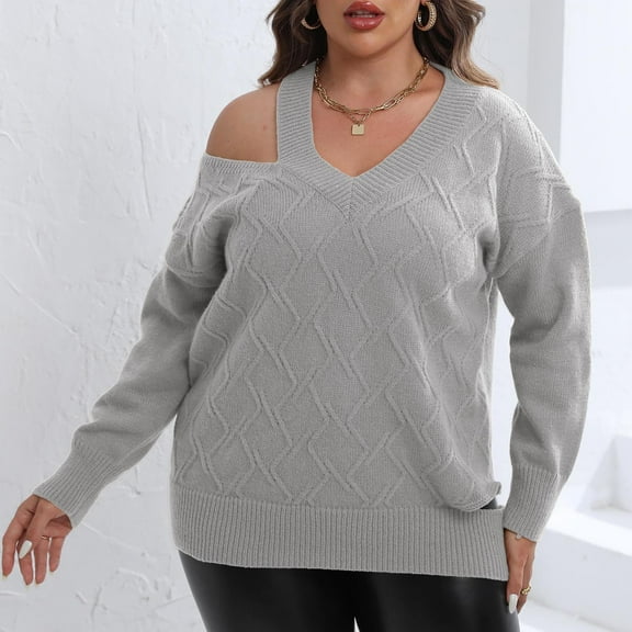 Babysbule Plus Size Womens Sweaters Women's Fashion V-neck Large Size Long Sleeve Casual Sweater Women's Fashion