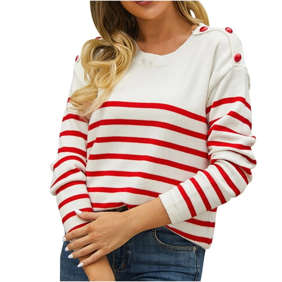 Babysbule Plus Size Womens Sweaters New Arrivals Women's Knitted Striped Pullover Fashion Casual Long Sleeve Sweater Women's Fashion