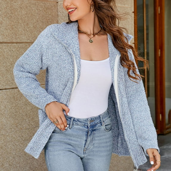 Babysbule Plus Size Womens Sweaters Women's Loose Fitting Fashion Casual Large Knit Cardigan High Neck Sweater Women's Fashion