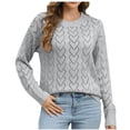 thumbnail image 1 of Babysbule Plus Size Womens Sweaters New Arrivals Women's Solid Round Neck Knitted Long Sleeve Hollow Out Sweater Blouse Women's Fashion, 1 of 5