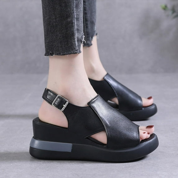 Babysbule Sandals for Women Clearance Summer Ladies Shoes Casual Women's Sandals Flat Buckle Wedge Heels Sandals