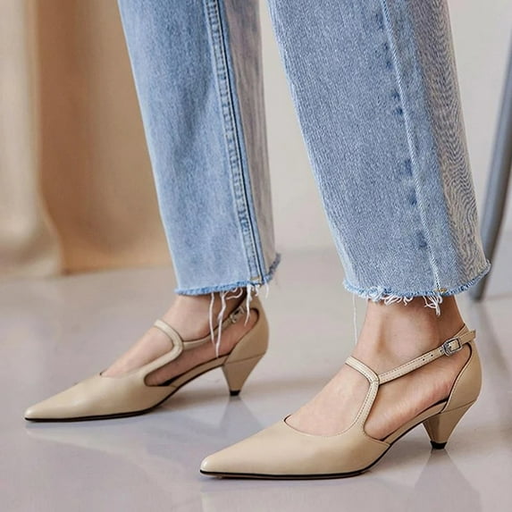 Babysbule Sandals for Women Women's Shoes With Pointed Tapered Heel And Shallow Buckle Side Hollow Single Shoes
