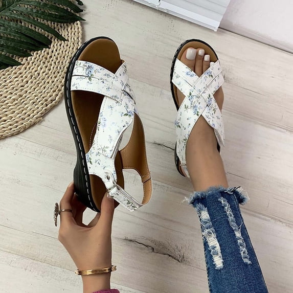 Babysbule Sandals for Women Women's Summer Orthopedic Sandals Heightening Shoes Hollowed Out Flat Heels Peep-toe Women's Casual Shoes