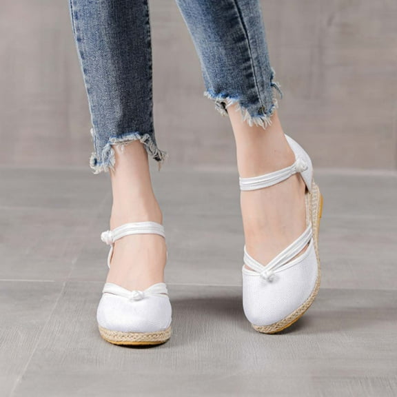 Babysbule Sandals for Women Summer Womens Closed Toe Wedges Shoes Slingback Mid Low Heel Canvas Dress Sandals