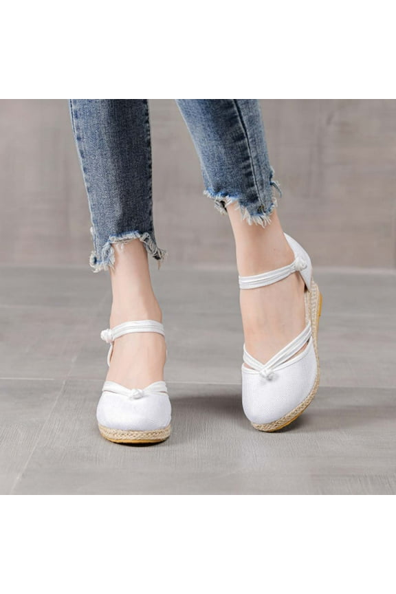 Sandals for Women Summer Womens Closed Toe Wedges Shoes Slingback Mid Low Heel Canvas Dress Sandals