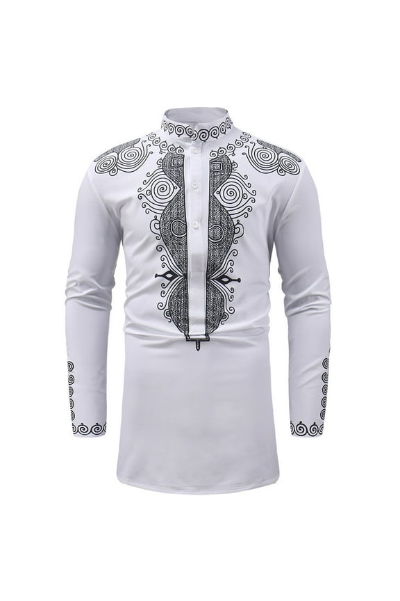 Shirts for Men Men's Autumn Winter Luxury African Print Long Sleeve Shirt Top Blouse