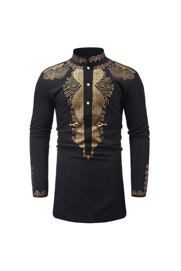 Shirts for Men Men's Autumn Winter Luxury African Print Long Sleeve Shirt Top Blouse