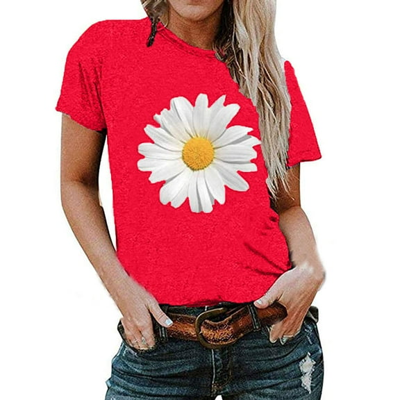 Babysbule Shirts for Women Plus Size Women Short Sleeve Floral Printed Sunflower O-Neck Tops T-Shirt Blouse