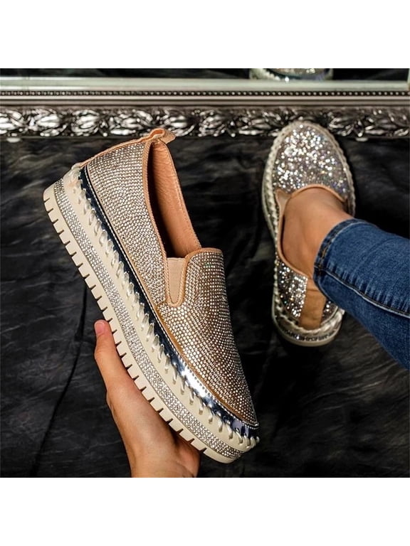 Shoes for Women Fashion Ladies Rhinestone Flat Sole Single Shoes Women's One-footed Shoes Casual Solid Shoes