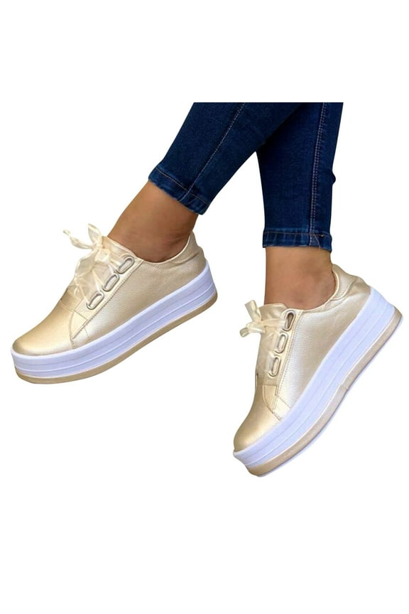 Shoes for Women Women's Fashion Shoes Round Toe Thick Heels Lace-up Casual Lightweight Spring Casual Sneakers