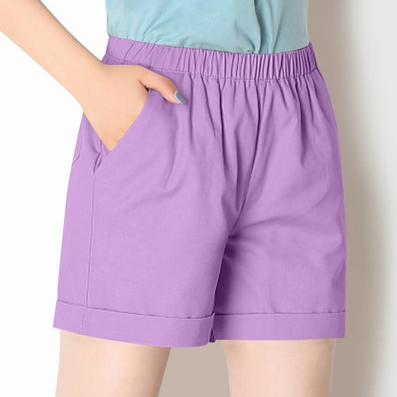 Babysbule Shorts for Women Summer Women's Solid Color Elastic Waistband Cotton Pocket Sports Plus Size Shorts S-XXXXL