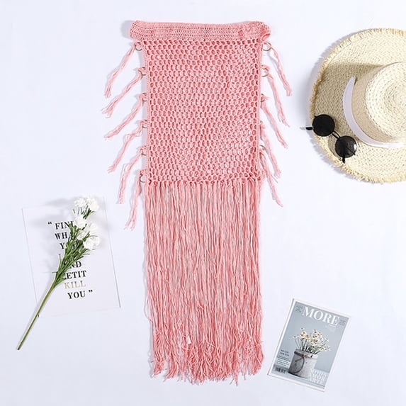YUNAFFT Skirt for Women Plus Size Clearance Women Solid Swimsuit Bohemian Hollow Weave Long Tassels Cover Up Bikini Swimwear Beach Cover-Ups Wrap Skirt