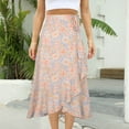 thumbnail image 1 of Babysbule Skirt for Women Plus Size Women's Fashion Flowers Print Dress High Waist One-piece Frenulum Irregular Wrinkles Design Skirt, 1 of 6