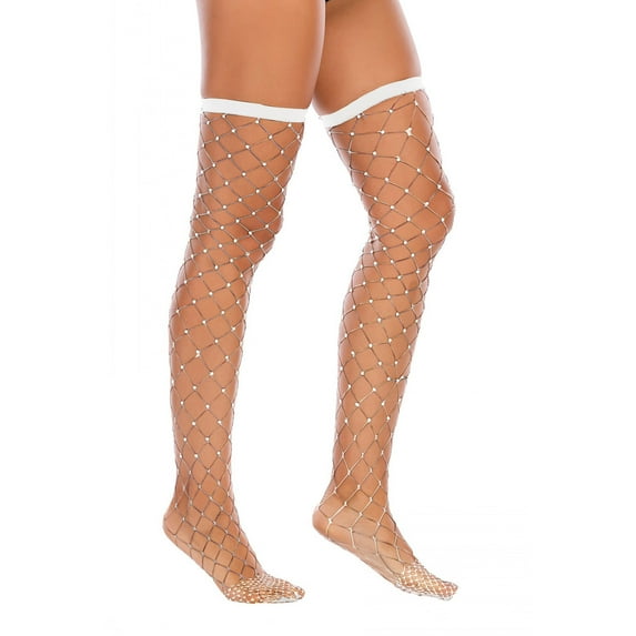 Babysbule Socks for Women Rhinestone Hot Drill Stylsih Hollow Llarge Mesh Stockings Over The Knee Drill Stockings