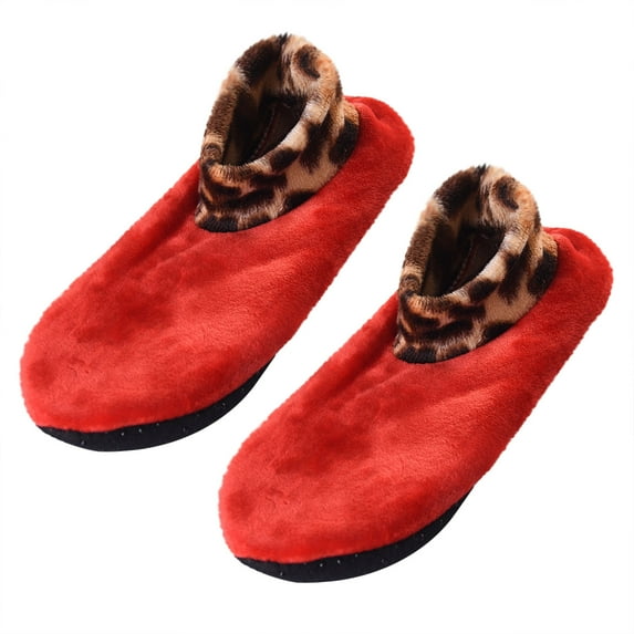 Babysbule Socks for Women Leopard Print Floor Double Layer Plus Velvet Padded Anti-skid Warmth Without Down Yoga Dance Socks