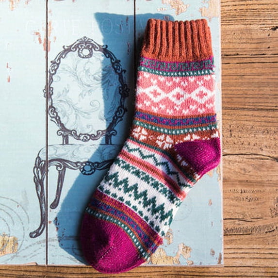 Babysbule Socks for Women Winter Warm Small Diamond Retro Ethnic Style Men's Rabbit Wool Socks