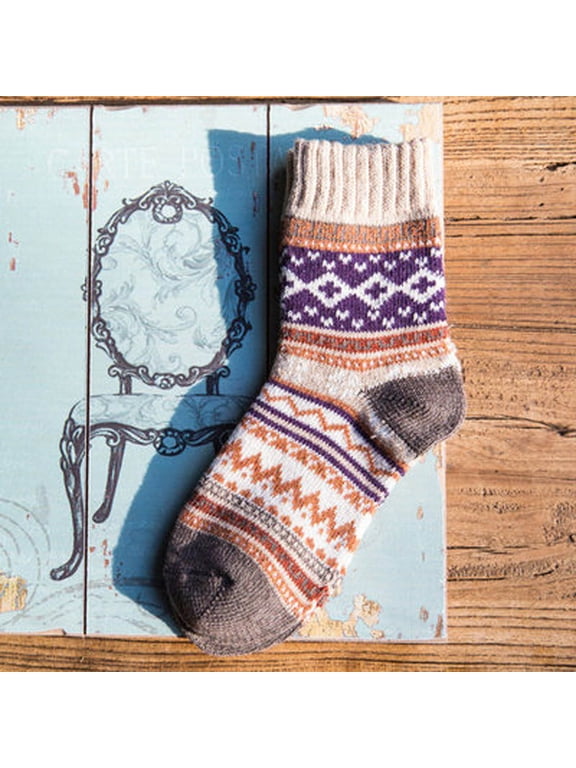 Socks for Women Winter Warm Small Diamond Retro Ethnic Style Men's Rabbit Wool Socks