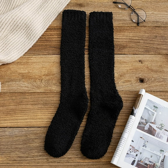 Babysbule Socks for Women Winter Women Coral Fleece Socks Middle Tube Sleeping Home Solid Calf Socks