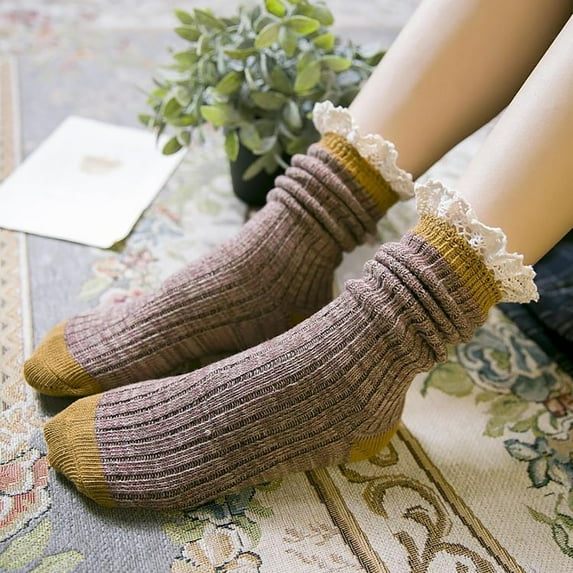 Babysbule Socks for Women Winter Women's Socks Middle Tube Forestry Mori Lace Stockings