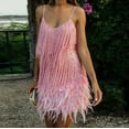 thumbnail image 1 of Babysbule Summer Dresses for Women Fashion Suspender Crewneck Sequin Feather Sleeveless Solid Mini Dress Party Dress, 1 of 9