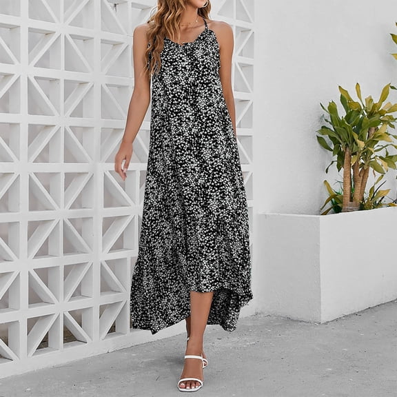 Babysbule Summer Dresses for Women Floral Print Off-the-Shoulder Beach Sun Mini Irregular Hem Ruffled Flowy Dress