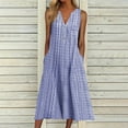 thumbnail image 1 of Babysbule Summer Dresses for Women Ladies Fashion Casual Sleeveless V-Neck Button Striped Print Pocket Maxi Dress, 1 of 8