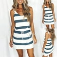 thumbnail image 1 of Babysbule Summer Dresses for Women Ladies Fashion Striped V-neck Striped Waist Halter Sling Dress, 1 of 8