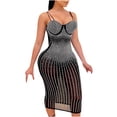 thumbnail image 1 of Babysbule Summer Dresses for Women Ladies Mesh Hot Drill Diamond Inlaid Suspender Long V-neck Dress Skirts, 1 of 4