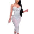 thumbnail image 1 of Babysbule Summer Dresses for Women Ladies Mesh Hot Drill Diamond Inlaid Suspender Long V-neck Dress Skirts, 1 of 4