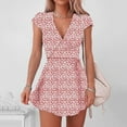 thumbnail image 1 of Babysbule Summer Dresses for Women Ladies V-Neck Half Sleeve Floral Print Mini Dress Skirts, 1 of 8