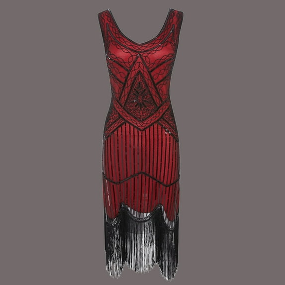 Babysbule Summer Dresses for Women Plus Size Vintage 1920s Flapper Tassel Great Evening Party Cocktail Dress Skirts