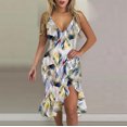 thumbnail image 1 of Babysbule Summer Dresses for Women V-Neck Sleeveless Ruffle Low-cut Splicing Printing Slit Sling Discount Skirts, 1 of 5