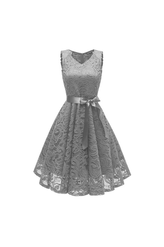 Summer Dresses for Women Vintage Princess Floral Lace Cocktail V-Neck Party Aline Swing Dress Skirts