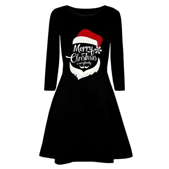 Babysbule Summer Women Dresses Clearance Women Christmas Printed Long Sleeve Evening Prom Costume Swing Dress
