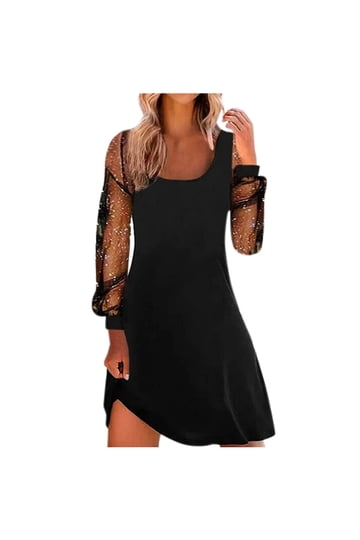 ladies little black dress Lydia Long Sleeve Mesh Mini Party Dress -PromGirl Black / Small