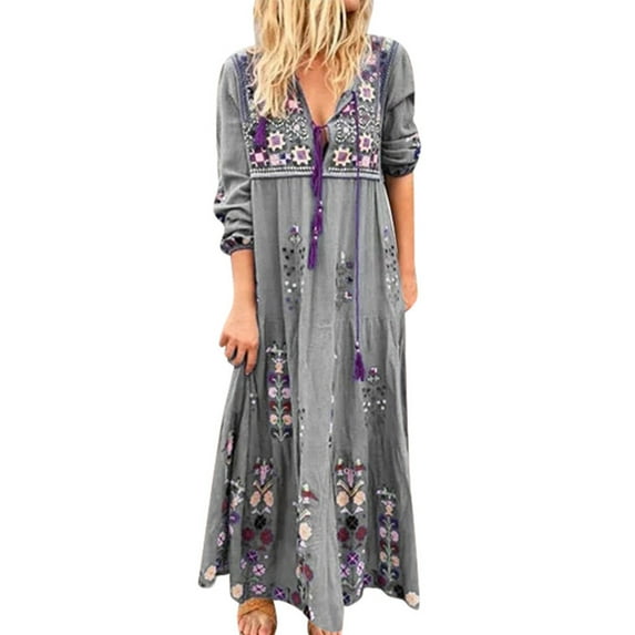 Babysbule Summer Women Dresses Fashion Women Patchword Casual Print Dress V-Neck Long Sleeve Mini Dress