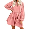 thumbnail image 1 of Babysbule Summer Women Dresses Women Summer Dress V-Neck Solid Long Sleeve Casual Loose Flowy Swing Dress, 1 of 8