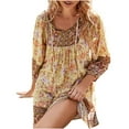 thumbnail image 1 of Babysbule Summer Women Dresses Women's Fashion Bohemian V-neck Loose 3/4 Sleeve Print Mini Length Dress, 1 of 9
