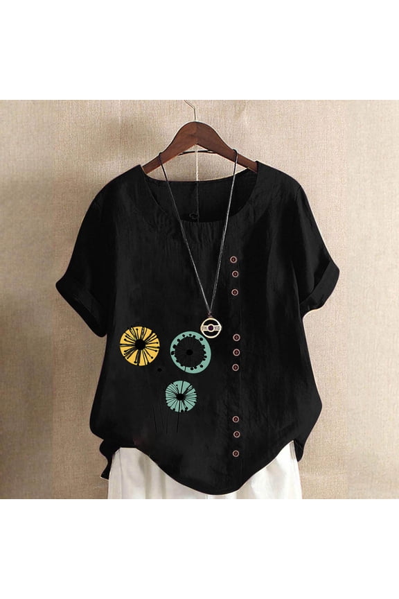 Crew Neck Floral Short Sleeve Blouse, Women's