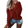 thumbnail image 1 of Babysbule Sweaters for Women Women's Casual Solid Off Shoulder Pullover V-Neck Blouse Long Sleeve Tops Sweater, 1 of 7