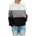 thumbnail image 1 of Babysbule Sweaters for Women Fall Winter Women Knit Color Matching Round Neck Loose Casual Sweater Tops, 1 of 6