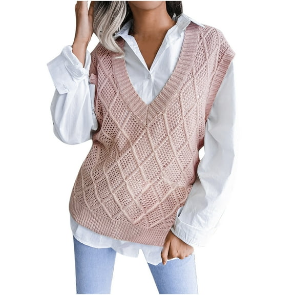 Babysbule Sweaters for Women Fashion Women Casual V-Neck Hollow Knitted Vest Sweater Vest