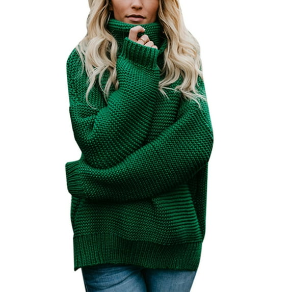 Babysbule Sweaters for Women Women's Casual Solid Color Casual Thick Line Long Sleeve Turtleneck Sweater