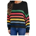 thumbnail image 1 of Babysbule Sweaters for Women Women's Color Block Sweater Cable Knit Rainbow Striped Long Sleeve Blouse, 1 of 6