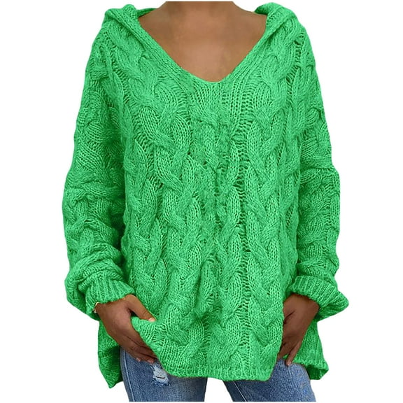 Babysbule Sweaters for Women Women's Casual Hollow Out Solid Color Line V-Neck Long Sleeve Sweater Tops Blouse