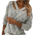 thumbnail image 1 of Babysbule Sweaters for Women Women's Sexy Casual Hollow Out Solid Color Line V-Neck Long Sleeve Sweater Tops Blouse, 1 of 5