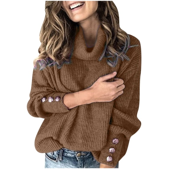 Babysbule Sweaters for Women Women's Turtleneck Knitted Jumper Sweater Long Sleeve Elegant Casual Tops